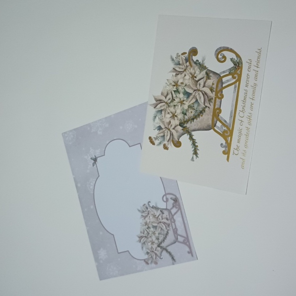 $2 Add-on Foil Sleigh & Poinsettias Christmas Card & Envelope Gold